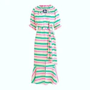 NWT J Crew silk-twill ruffleneck dress in stripe, 8